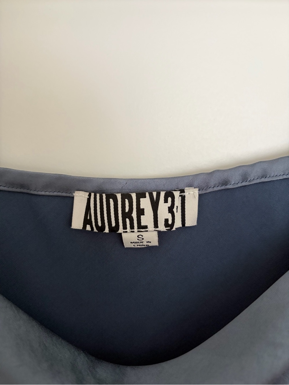 Audrey 3+1 Steel Blue Satin Draped Long-Sleeve Crop Top - Picture 3 of 3